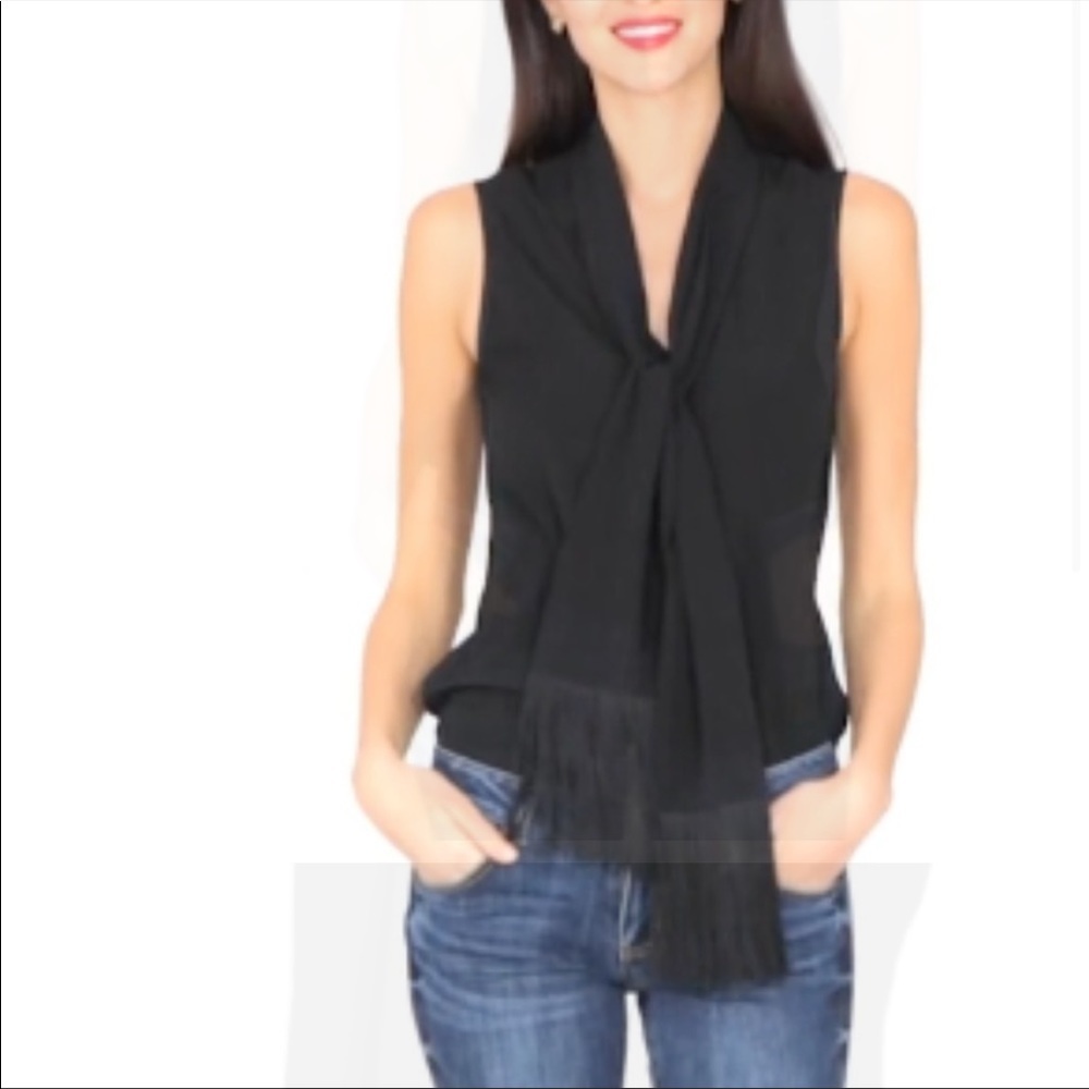 NWT CABI Black Fringe Blouse Medium